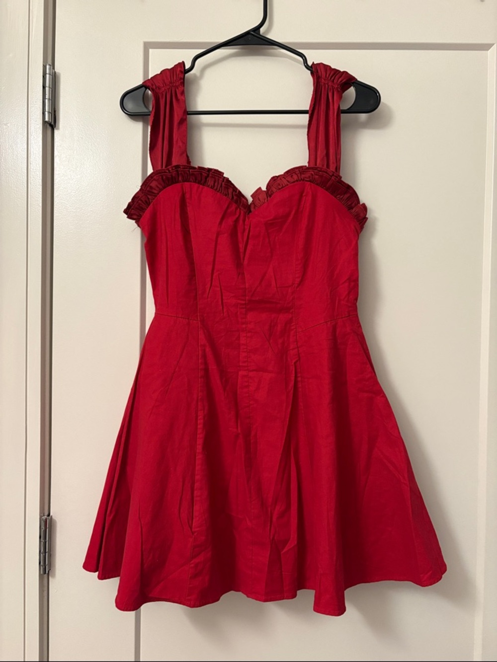 Free People Red Ruffle Sweetheart Neck Mini Dress